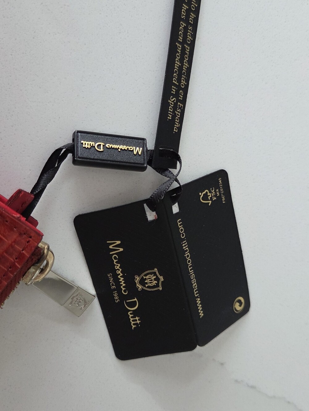 Massimo Dutti Red Croc-Embossed Wallet with Gold Hardware